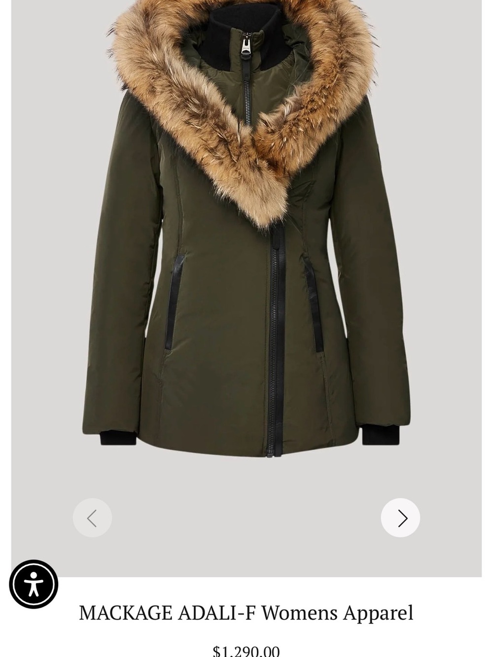 Mackage Olive Green Puffer Jacket with Fur Trim